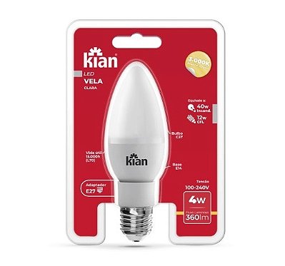 Lâmpada LED Vela Clara E14 Bivolt (4W) - 3000K