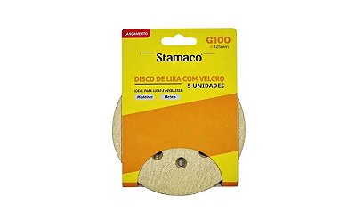 Disco de Lixa Massa 125mm Grão 100 (5 Peças) - Stamaco