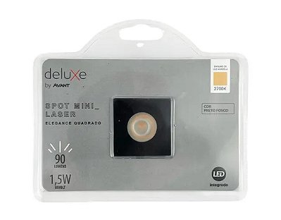 Mini Spot LED Elegance Quadrado Preto (1,5W) - 2700K