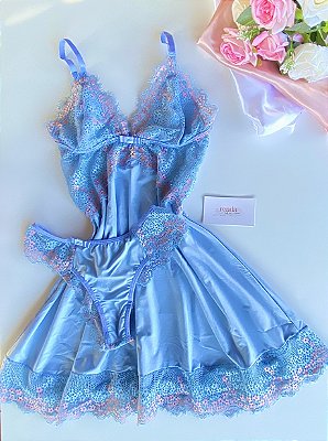 Camisola Aurora - Azul bebê e rose