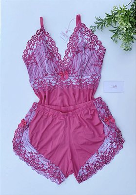 Baby Doll Aurora - Rosa Pink e branco