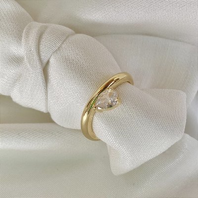 Anel Gota de Luz - Pedra Zircônia Banhado a Ouro 18k