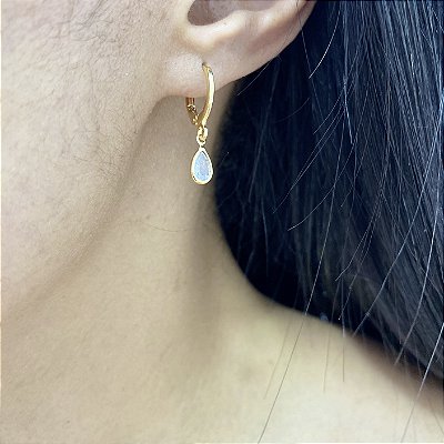 Brinco Argolinha Click Com Gota Zircônia