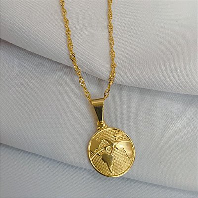 Colar Com Pingente Mapa Mundi