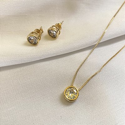 Conjunto Brilho - Colar e Brinco Ponto De Luz Zircônia