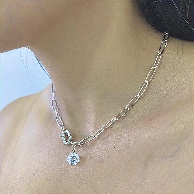 Colar Elos Iguais com Zircônia