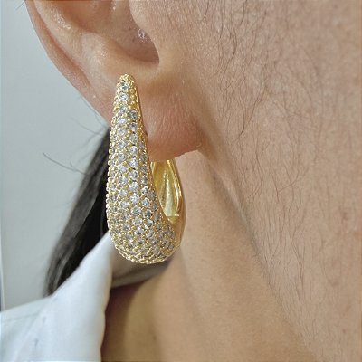 Brinco Brilho - Argola Click Cravejada com Zircônias