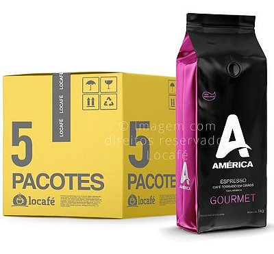 Kit 5Kg Café em Grãos América Gourmet - 5 x 1kg - América