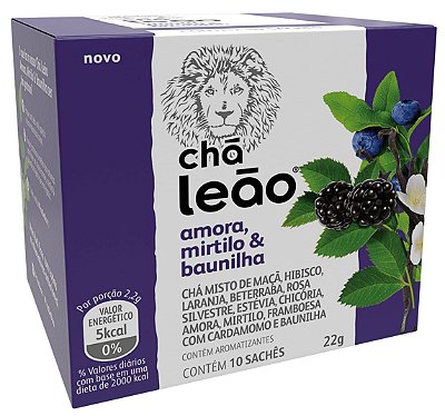 Chá Leão Premium - Amora, Mirtilo e Baunilha 10 Sachês