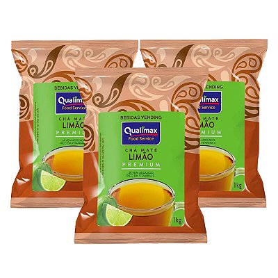 Kit 3 Unidades Chá Mate Solúvel Limão em Pó - Qualimax Premium