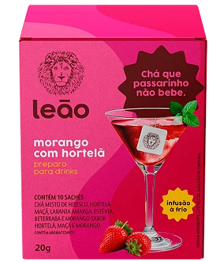 Preparo para Drinks Leão sabor Morango e Hortelã - 10 Sachês