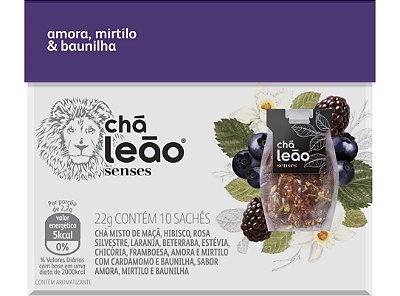 Chá Leão Senses Amora, Mirtilo e Baunilha Sachês - 10 unidades