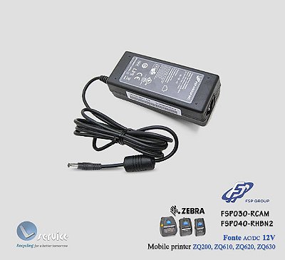 Fonte 12V Zebra ZQ520, ZQ610, ZQ620, ZQ630, QLn series