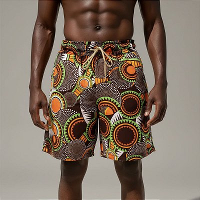 Shorts Tactel Estampado Masculino Marron e Laranja