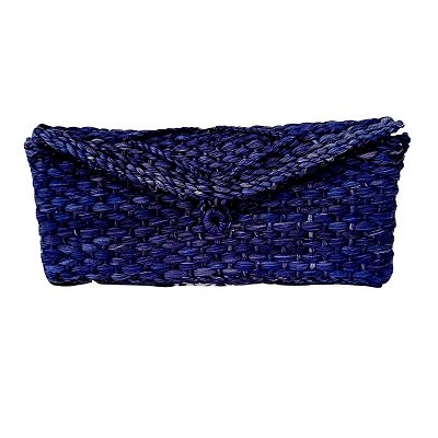 Carteira de Palha Feminina Azul Marinho Modelo Clutch Linda