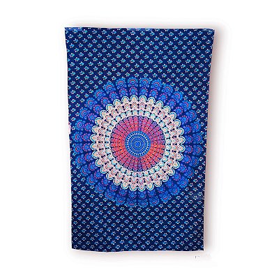 Tapete de Parede Decorativo Indiano Azul Mandala Mística