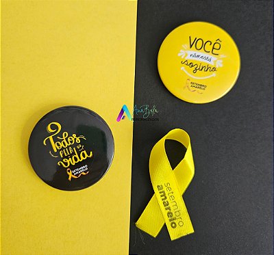 Bóton alfinete Setembro Amarelo 55mm 50UN