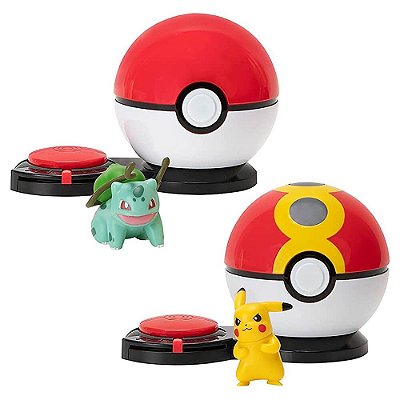 Jogo de Bonecos Pokémon Surprise Attack Game - Bulbasaur + Poké Bola e Pikachu + Bola de Repetição | Jazwares