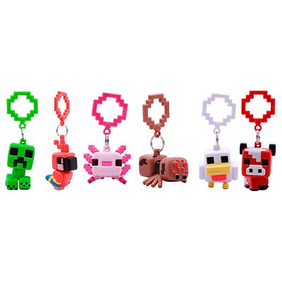 6 Bonecos Chaveiro Minecraft - Creeper, Papagaio, Axolote, Aranha, Galinha e Coguvaca  | Just Toys