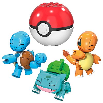 Blocos de Montar MEGA Construx Pokémon - Iniciais de Kanto: Bulbasaur, Charmander e Squirtle + Poké Bola | Mattel