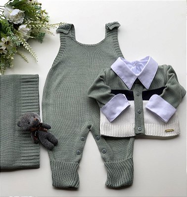 Saída Maternidade Menino Moscou Tricot 4 peças