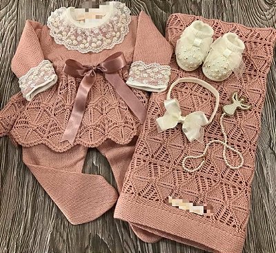 Saída de maternidade menina vestido Barcelona tricot 6 peças