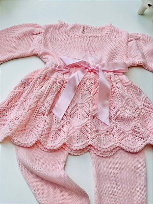 Saída de maternidade menina vestido Barcelona tricot 3 peças