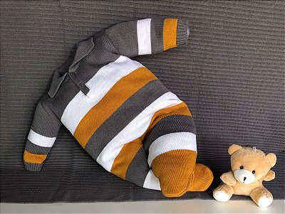 Saída de Maternidade Menino Tricot Gola Polo Listrada 2 Peças