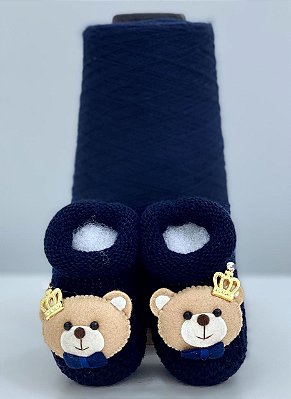 Sapatinhos de tricot aplique de urso principe