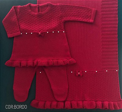 Saída de maternidade de menina vestido Luanda em tricot 3 peças