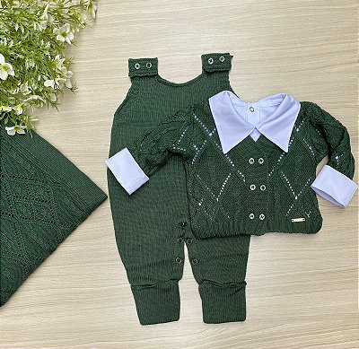Saída de maternidade de menino Dubai em tricot 6 botões com 4 peças