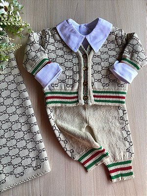SAÍDA DE MATERNIDADE EM TRICOT MENINO GUCCI 4 PEÇAS