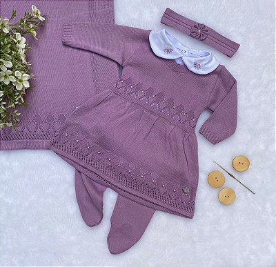 Saída de maternidade menina vestido Gabriela tricot 5 peças