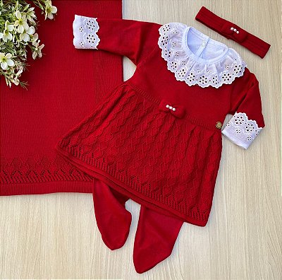 Saída de Maternidade de Menina Vestido Nina tricot 5 peças