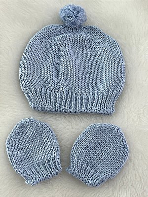 Gorro Pompom e Luvas em Tricot Dinhos Baby
