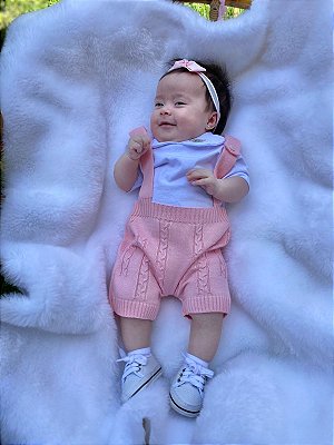 Romper de menina em tricot + body bordado elefante laçinho
