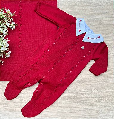 Saída de maternidade de menino Dinhos Baby Enzo em tricot macacão 3 peças