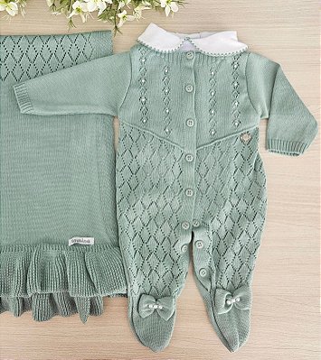 Saída de maternidade Dinhos Baby de menina em Tricot Conjunto Clássico Lila
