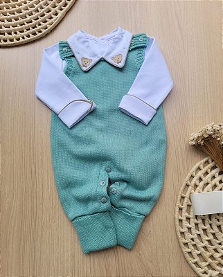 Jardineira macacão vira pé menino tricot 2 peças