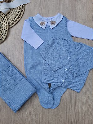 Saída de maternidade menino tijolinho em tricot 4 peças