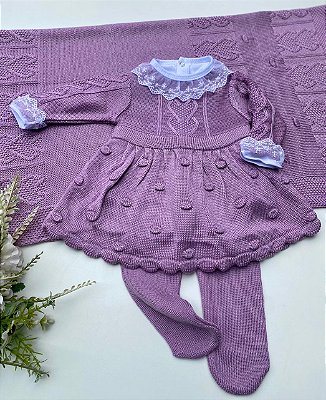 Saída de Maternidade Menina Vestido Londres Tricot 4 Peças
