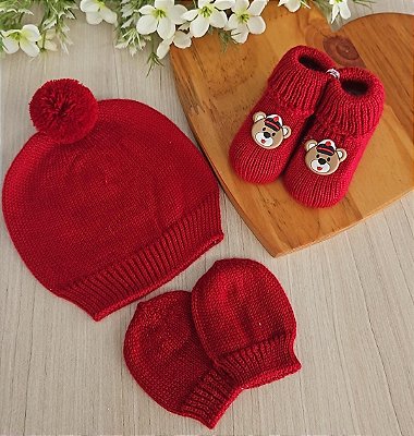 Kit gorro luvas e sapatinhos urso marinheiro