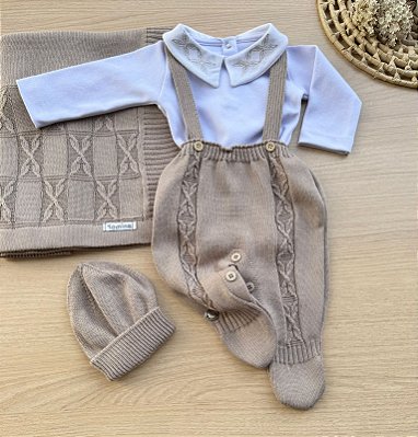 Saída de maternidade menino Carlos Eduardo em tricot - 4 peças