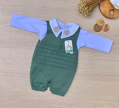 Jardineira romper menino tricot urso príncipe