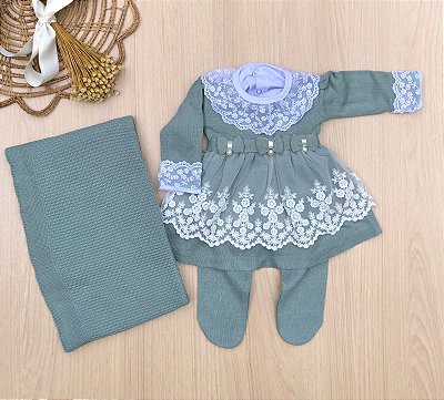 Vestido com Renda Luna Menina 4 peças