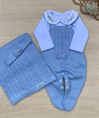 Saída de maternidade menina Maria Carol macacão em tricot 4 peças