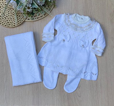 Saída de Maternidade Gabriela Vestido Body Renda Dourada - 4 peças