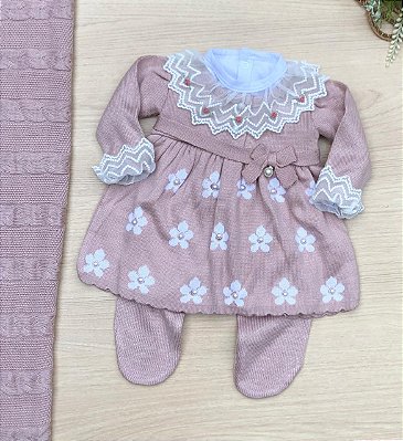 Saida de maternidade menina vestido margarida tricot 4 peças