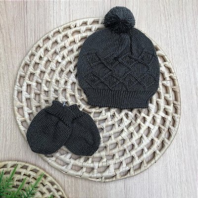 Kit Gorro e Luvas Charles Recém-Nascido em Tricot
