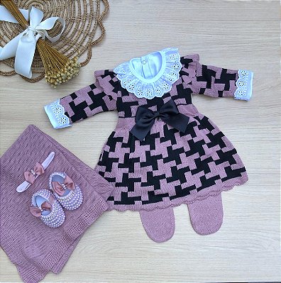Saída de Maternidade Amélie 6 Peças Vestido em Tricot com Laço